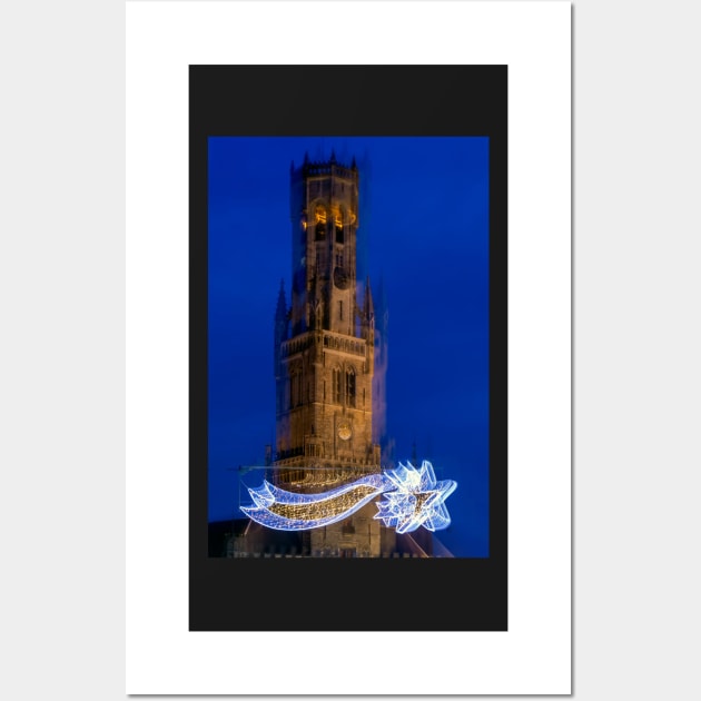 Abstract image of Belfry of Bruges with Christmas decoration Wall Art by lena-maximova